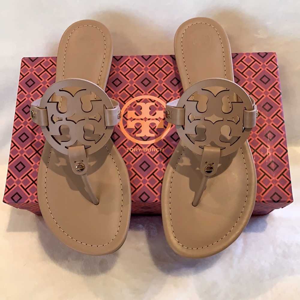 TORY BURCH Miller Calf Leather Sandals in Light Makeup ~ New in Box ~ Size 10